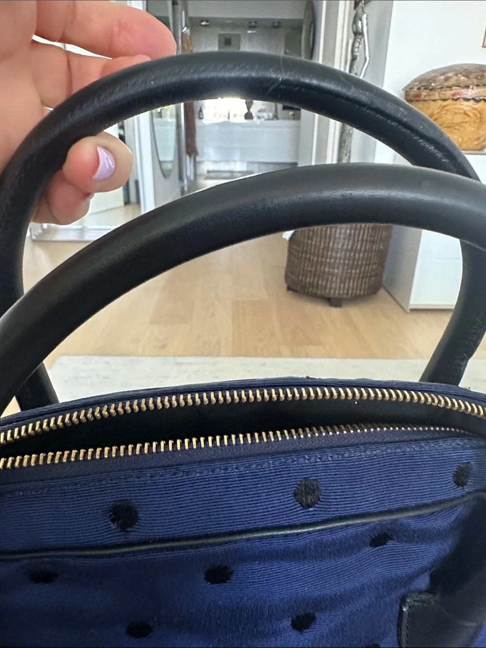 GUERLAIN Navy Blue Polka Dot Dome Cosmetic Bag